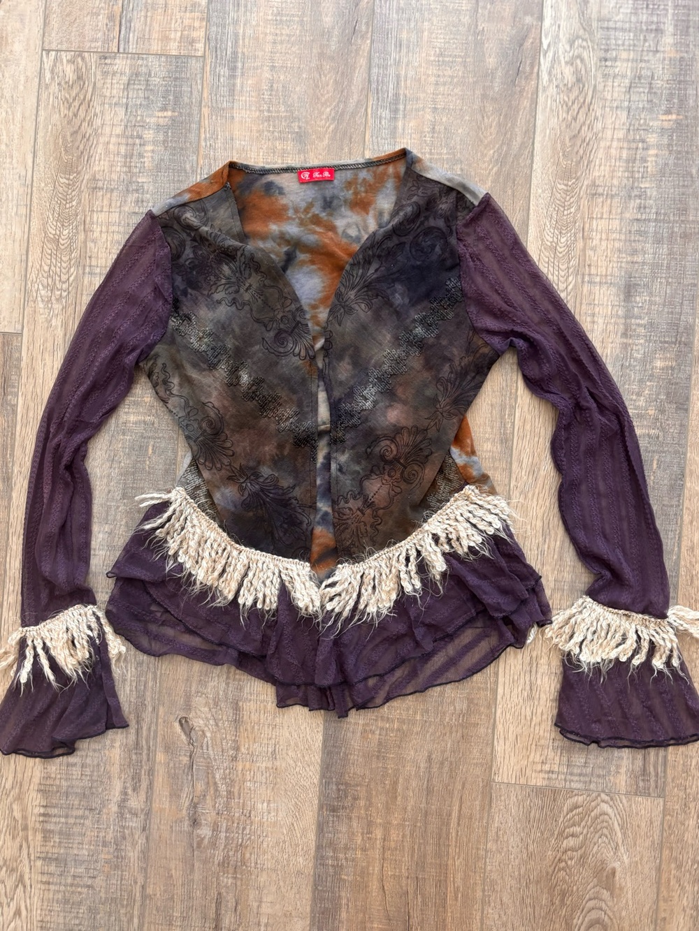 Vintage Y2K Grunge Whimsigoth Fairycore Boho Tie Dye Mesh Fringe Open Top